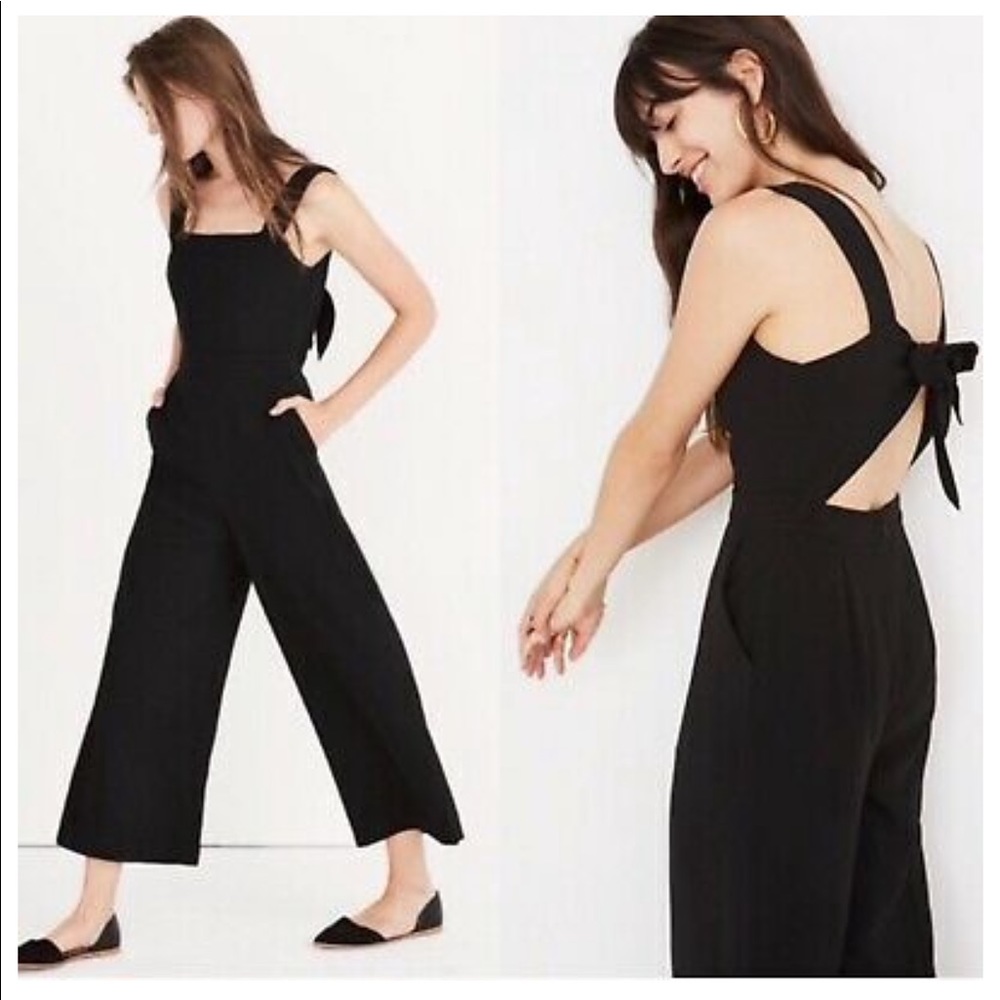 Madewell Black Wide-Leg Cropped Jumpsuit with Bow Back